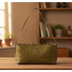 LL Leaders In Leather Purse Paraguay Scrolled Floral Tooled Leather Teal & Brown